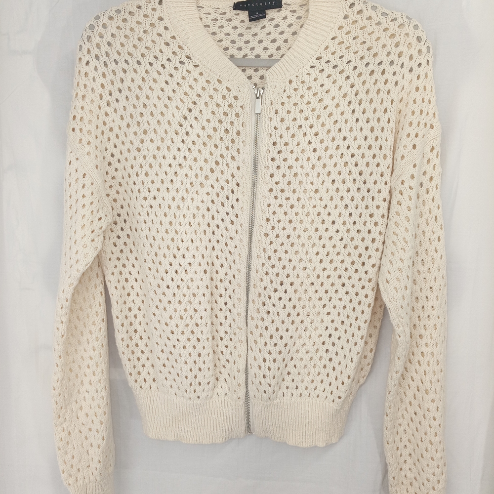 Sanctuary Cream Open-Knit Zip Cardigan